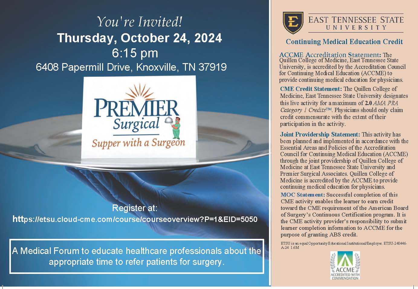 Supper With a Surgeon - 10/24/2024 Banner